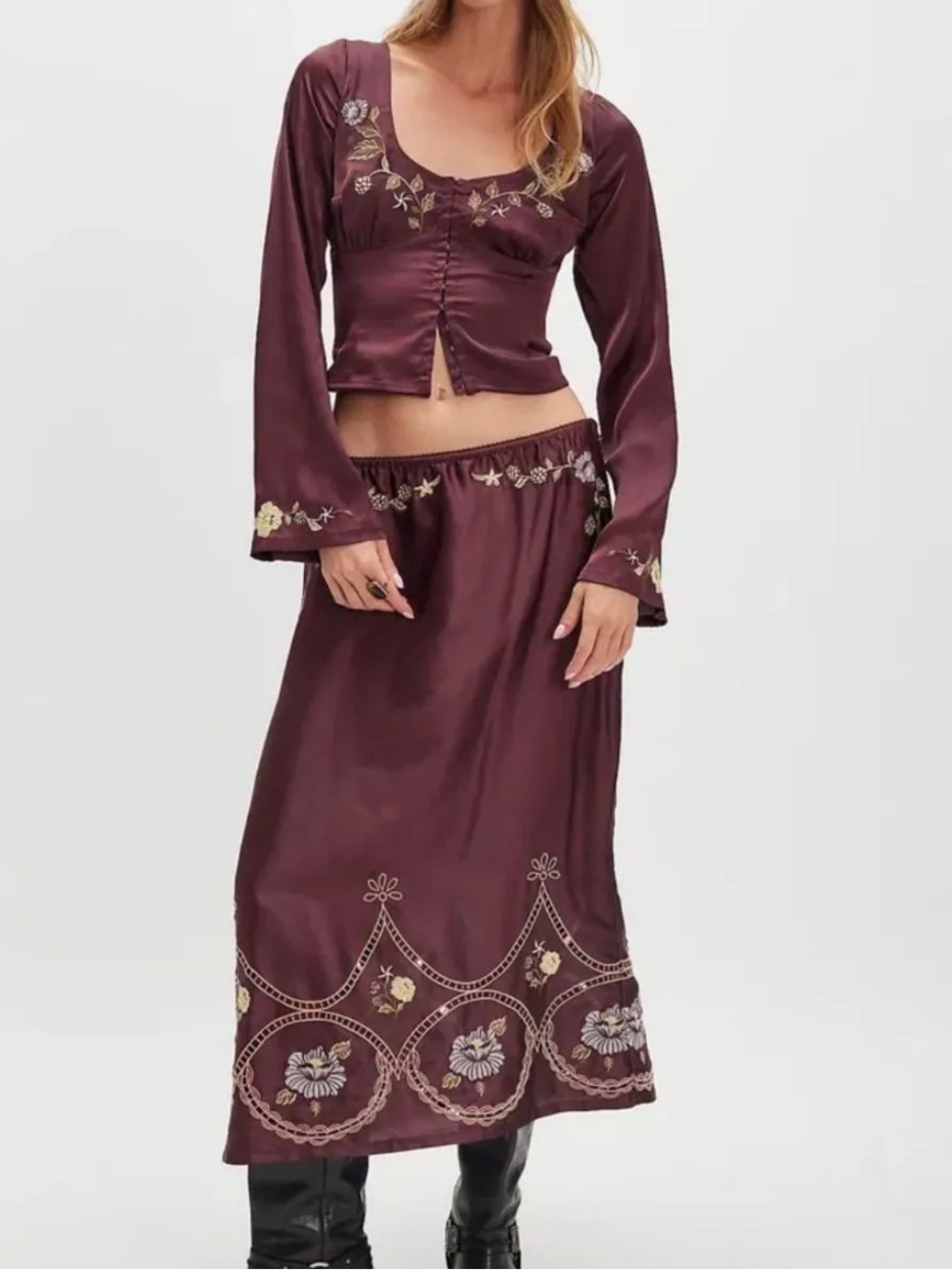 FREE PEOPLE AUTUMN BLOOM SET NEW WITH TAGS MEDIUM satin with lace accents - Picture 1 of 3